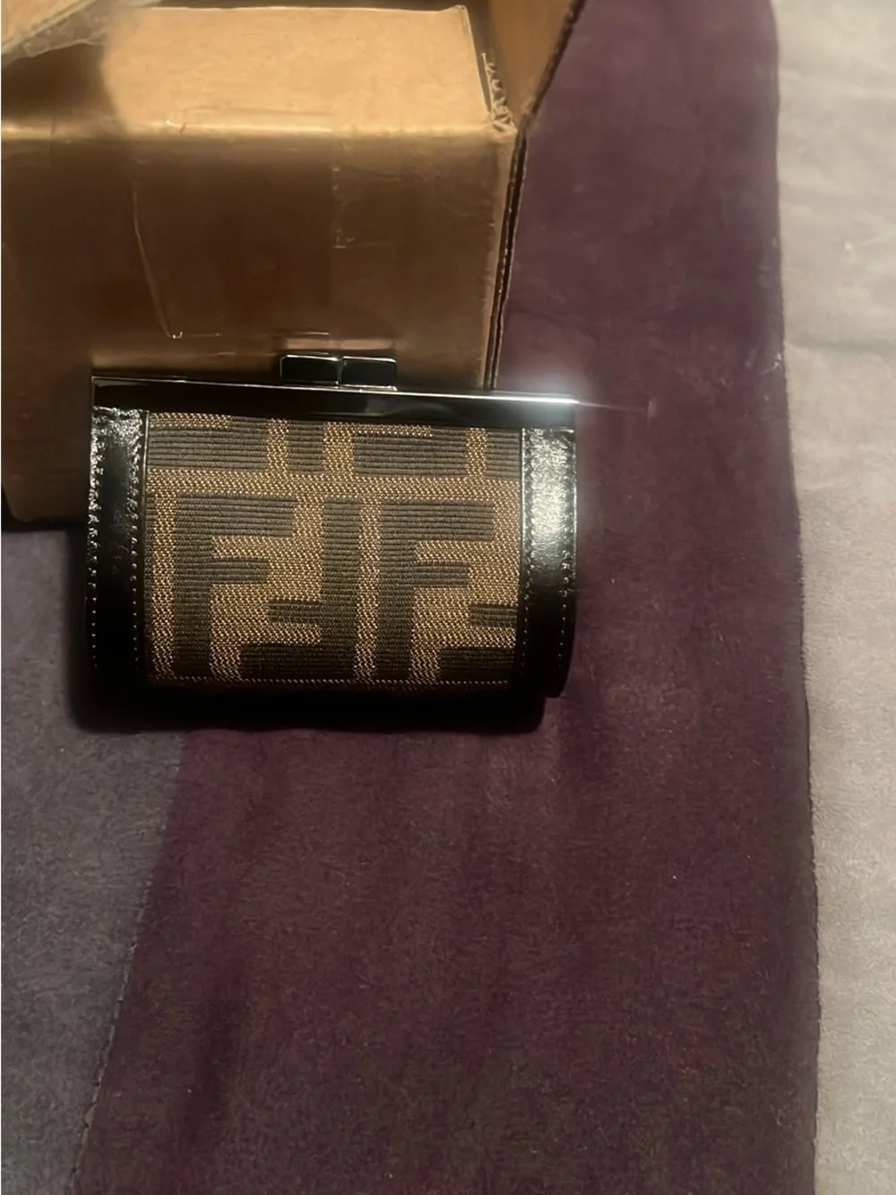 Fendi Zucca Brown & Black FF Logo kiss lock claps Wallet